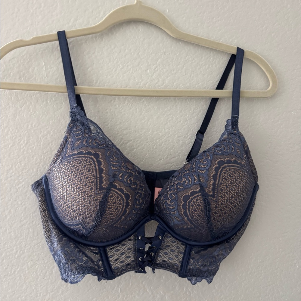 Navy Blue Lace Underwire Bra